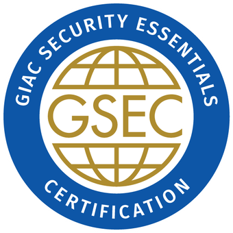 GIAC Security Essentials Certification (GSEC) badge image. Certification. Advanced level. Issued by Global Information Assurance Certification (GIAC)