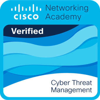 Cyber Threat Management badge image. Learning. Intermediate level. Issued by Cisco