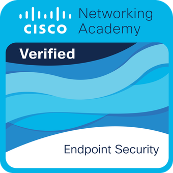 Endpoint Security badge image. Learning. Intermediate level. Issued by Cisco