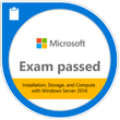 Exam 740: Installation, Storage and Compute with Windows Server 2016 badge image. Issued by Microsoft