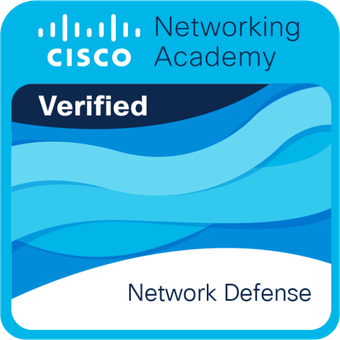 Network Defense badge image. Learning. Intermediate level. Issued by Cisco